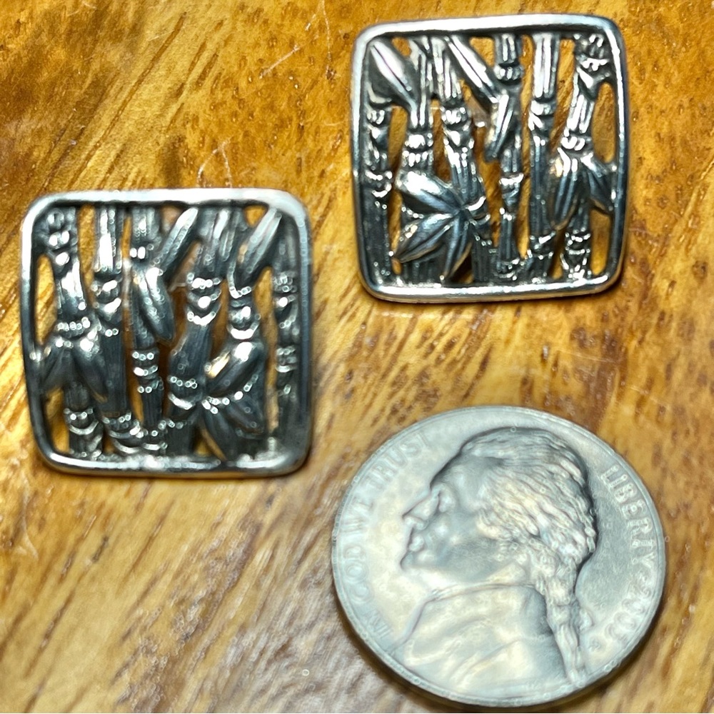 JCD Stamped 925 Sterling Silver VTG Pierced Earrings Bamboo Leaf Stalks Cutouts